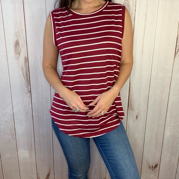 Tops - Mia- red white striped sleeveless top